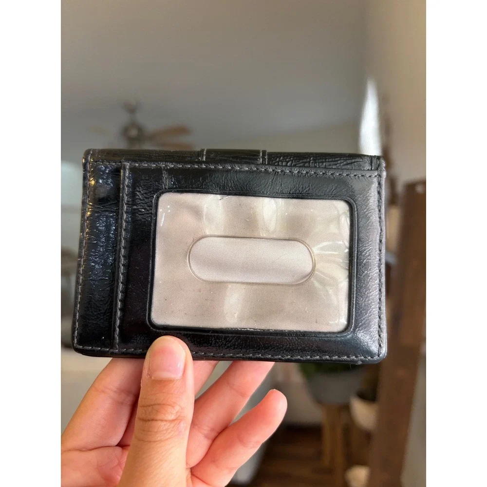 Coach Black Patent Leather Bifold Card Case Wallet with ID Window Est 1941